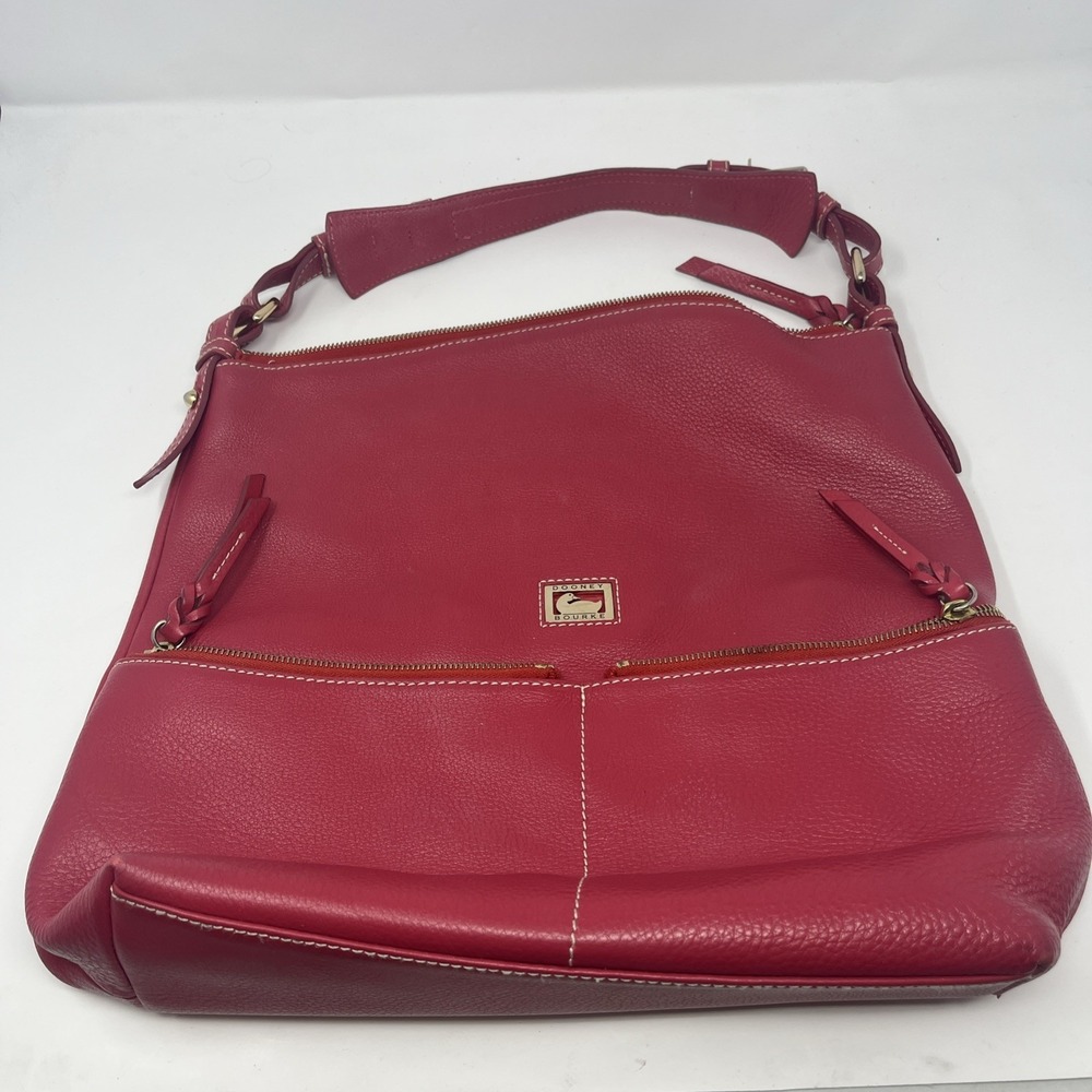 Dooney Bourke Pebbled Leather Red Purse Hobo Shoulder Bag Carrying Tote